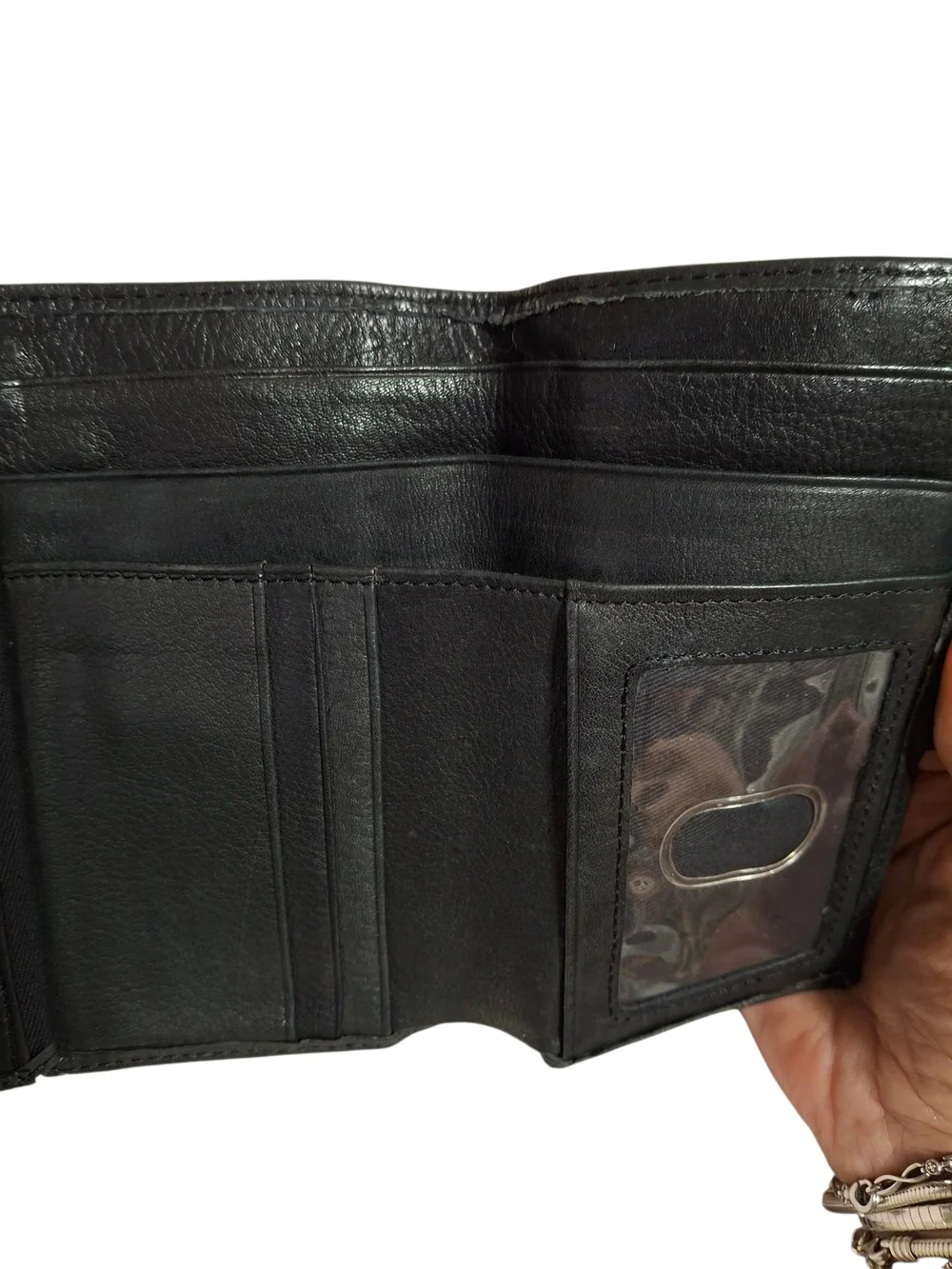 Fossil Black Tri-fold Leather Wallet with Snap Closure - Black